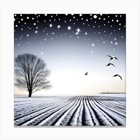 Winter Landscape With Birds 5 Canvas Print