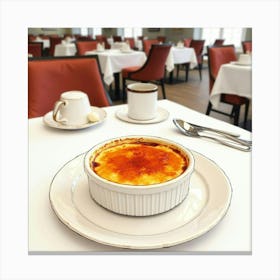 Watercolor Depiction Of A Classic And Indulgent Crème Brûlée On A Chic Restaurant Table Canvas Print