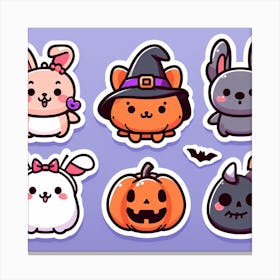 Cute Halloween cats, cartoon, kawaii, anime, pumpkin Canvas Print