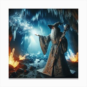 Wizard casting a spell in a cave 1 Canvas Print