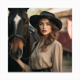 Beautiful Woman With A Horse 2 Canvas Print