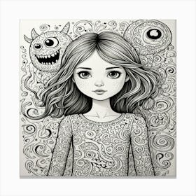 Girl With Monsters Canvas Print