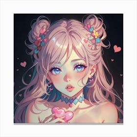 Cute Girl Holding A Heart(1) Canvas Print