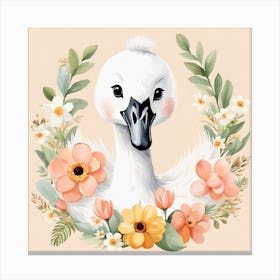Floral Baby Swan Nursery Illustration (28) Canvas Print