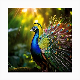 Peacock In The Forest art print Canvas Print