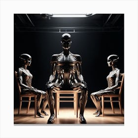 Three Skeletons Sitting On Chairs 2 Canvas Print