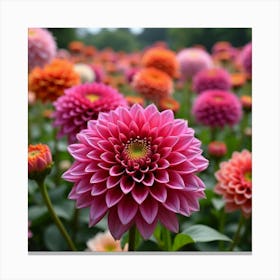 A Vibrant Garden Of Dahlias With Large, Colorful Blooms 2 Canvas Print