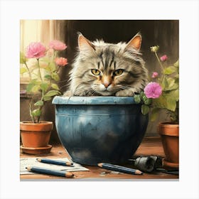 Cat In A Pot 9 Canvas Print