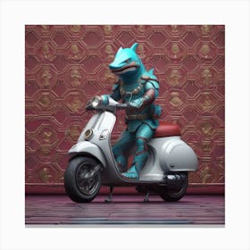 Crocodile On A Scooter Canvas Print