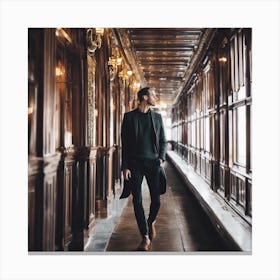 Man Walking Down Hallway Canvas Print