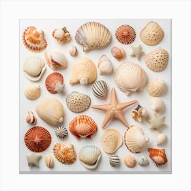 Shells On White Background Canvas Print