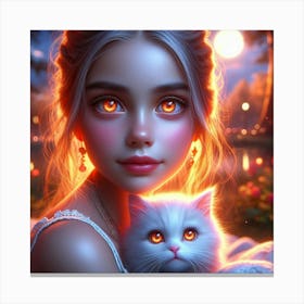 Beautiful Girl With Cat 1 Canvas Print