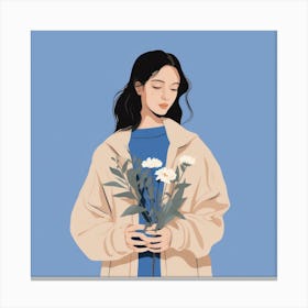 Asian Girl Holding Flowers Canvas Print