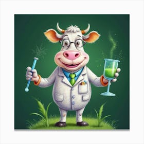 Cartoon Cow In Lab Coat Canvas Print