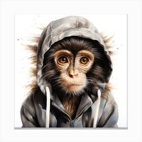 Watercolour Cartoon Spider Monkey In A Hoodie 1 Canvas Print