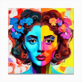 Colorful Woman With Flowers Canvas Print