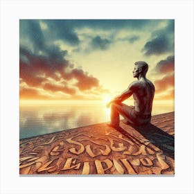 Man Sitting On The Shore At Sunset Canvas Print