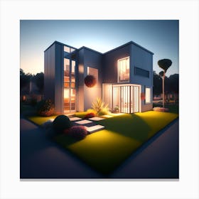 Modern House At Night Canvas Print