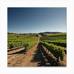 A Picturesque Vineyard With Rows Of Grapevines Stretching To The Horizon Under A Clear Blue Sky 1 Canvas Print