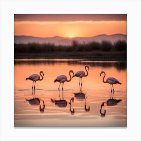 Flamingos At Sunset art print Canvas Print