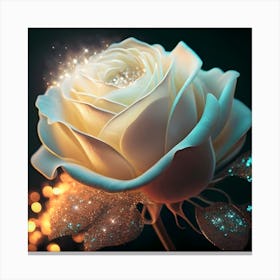 Illuminating A Delicate White Rose Silver Glitter Bouquet 5 Canvas Print