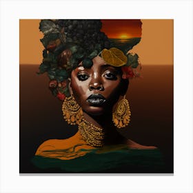 African Woman With Sunset Canvas Print
