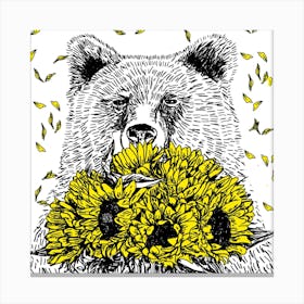 Bear With Sunflowers Canvas Print
