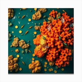 Corals On A Green Background Canvas Print