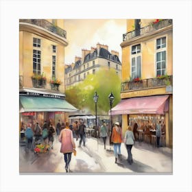 Cafe in Paris. spring season. Passersby. The beauty of the place. Oil colors.18 Canvas Print