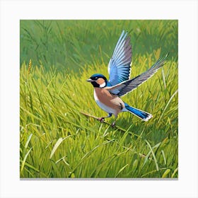 Bluebird In The Grass Canvas Print