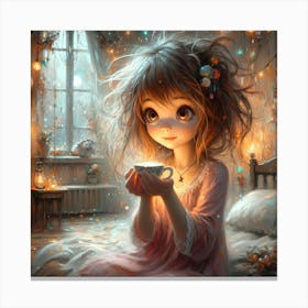 Little Girl Holding A Cup Of Tea Canvas Print