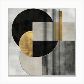 Abstract Geometry - Circles and squares in black, grey and gold Canvas Print
