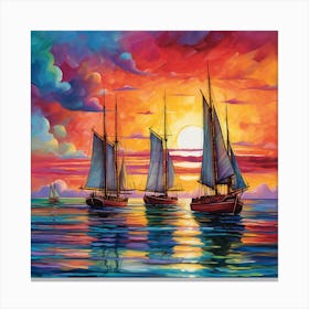 Sailboats At Sunset 21 Canvas Print