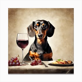 Dachshund With Wineglass Dining Room Canvas Print
