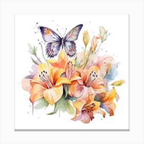 Watercolor Lily And Butterfly Art Print Canvas Print