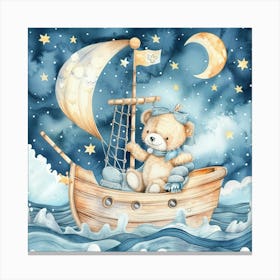 Teddy Bear In A Boat Canvas Print