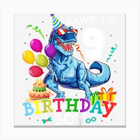 Kids 9 Year Old Gift Kids Toddler 9th Birthday Boy Dinosaur T Rex Canvas Print