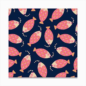 SWIMMING FISH Retro Geometric Undersea Ocean Sea Life in Hot Pink Sand Midnight Blue Canvas Print