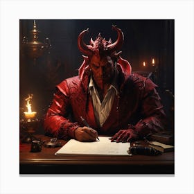 Devil Write A Contract Canvas Print