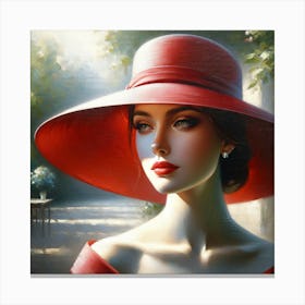 Sophisticated Lady Adorned With An Elegant Red Hat 1 Canvas Print