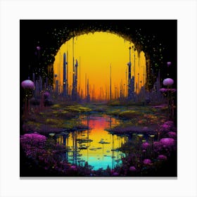 Dark coloured flowery swamp Canvas Print