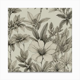 Black And White Floral Wallpaper Canvas Print