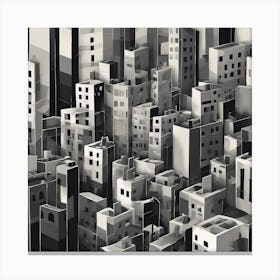 Urban Scene Monochrome Cubism Style Canvas Print