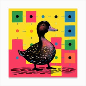 Geometric Pink & Yellow Linocut Style Duckling 3 Canvas Print