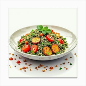 Watercolor Depiction Of A Fresh And Vibrant Quinoa Salad With Roasted Veggies On A Fine Dining Table Canvas Print