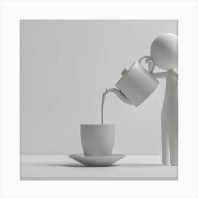 3d Character Pouring Tea Canvas Print