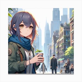 Anime Girl In The City Canvas Print