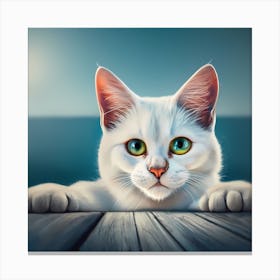 White Cat With Green Eyes Canvas Print