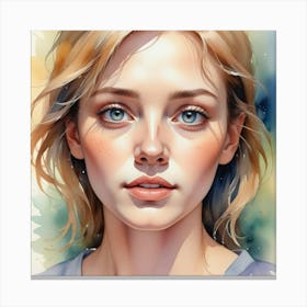 Watercolor Portrait Of A Girl 10 Canvas Print