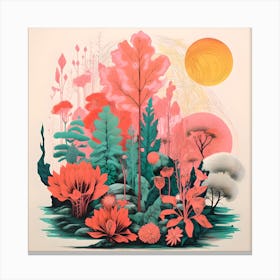 Risograph Style Nature Scene, Vibrant Trippy Candy Colours Canvas Print
